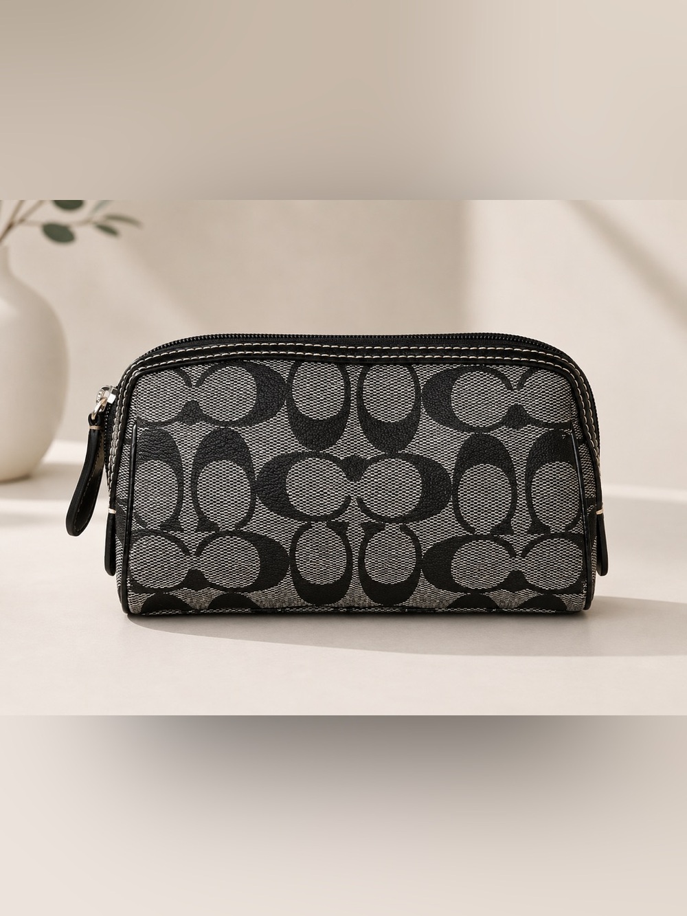Coach Black and Gray Signature Canvas Pouch